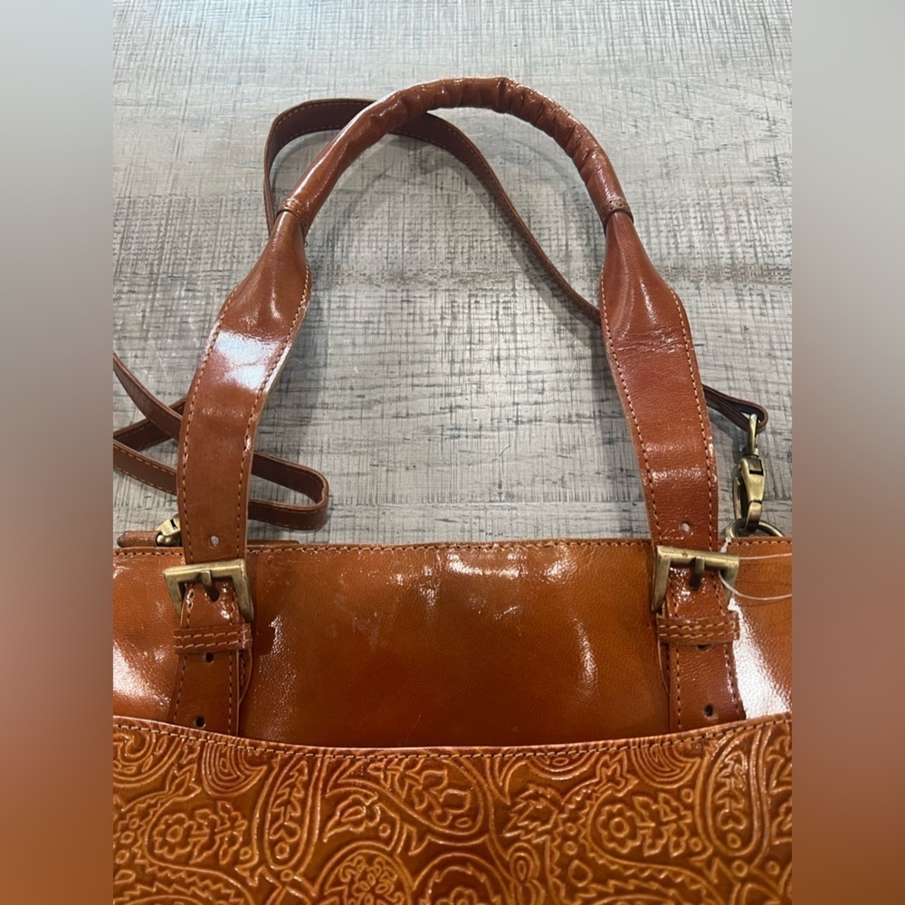 American Genius Leather Handbag w/ Removable Shoulder Strap, Tooled Paisley - Picture 9 of 15